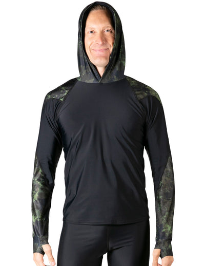 Men's Swim Crest Rash Guard with Relaxed Hoodie - Green Camo Tuga
