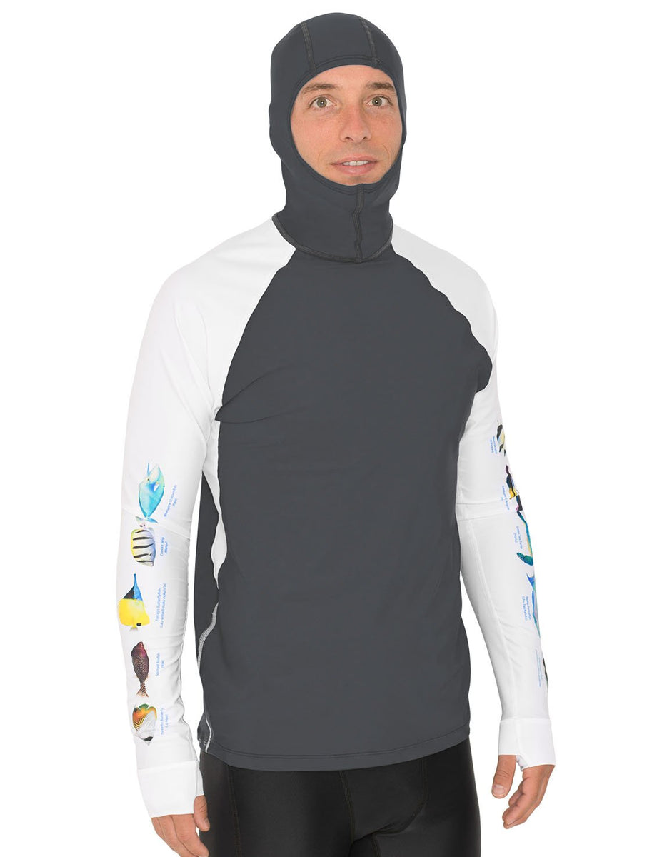 Men's Snorkel Hoodie Rash Guard Hawaii Fish ID Gray Tuga & Family of Brands