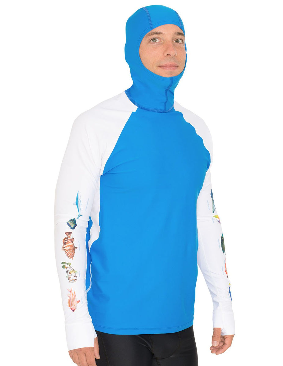 Men's Snorkel Hoodie Rash Guard Caribbean Fish ID White Tuga