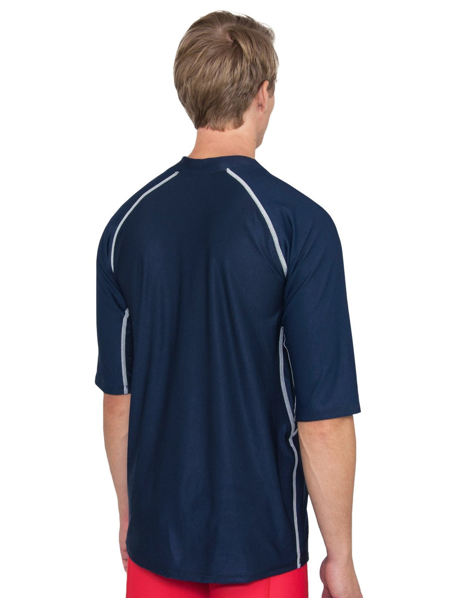 Men's Chlorine Resistant Short Sleeve Rash Guard Red Tuga & Family