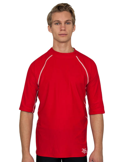 Men's Chlorine Resistant Short Sleeve Rash Guard - Red Tuga