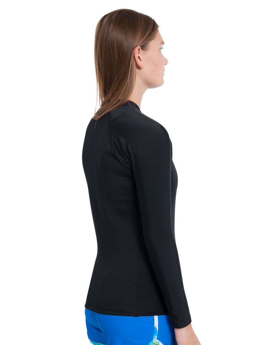 Women's Hybrid Thermal Zip Rash Guard Black / Turquoise Tuga