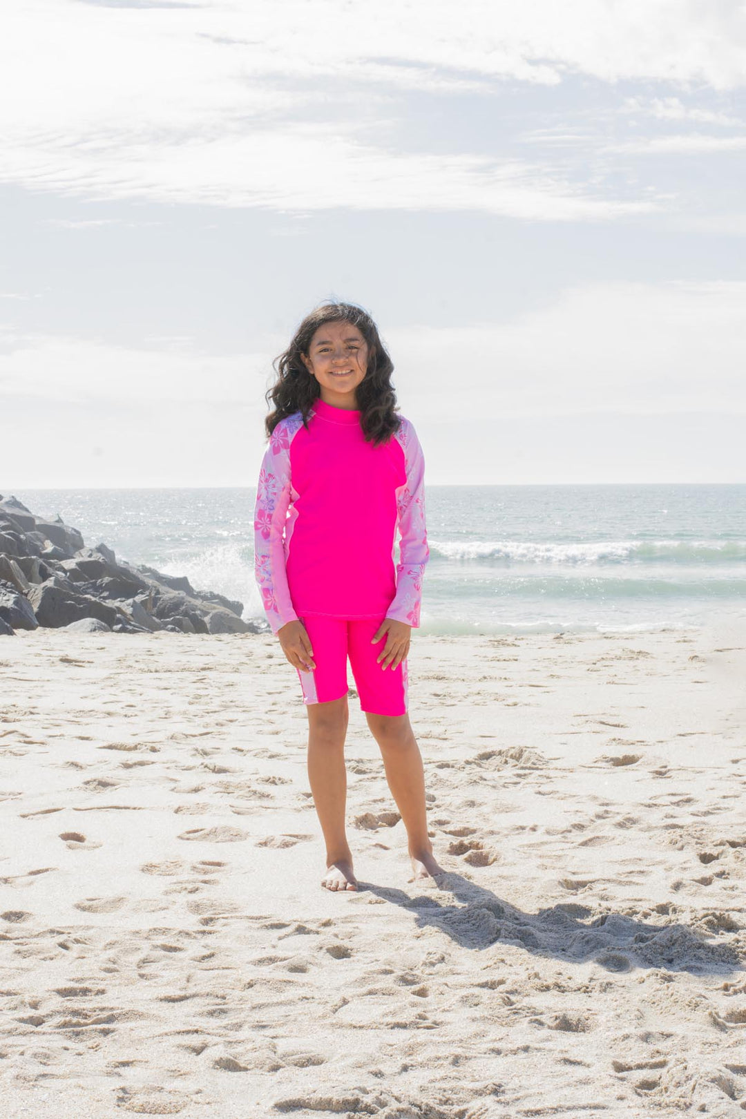 Long Sleeve UPF50 Swim Shirt For Girls Girls Long Sleeve Rash Guard Swim Shirt UPF50 - Neon Pink Toddler Sun Protection Top 5T Roxy Rash Guard Girls