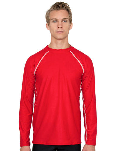 Men's Chlorine Resistant Long Sleeve Rash Guard - Red Tuga