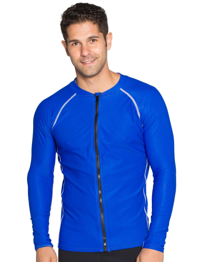 Men's Chlorine Resistant Long Sleeve Zip Rash Guard - Royal – Tuga
