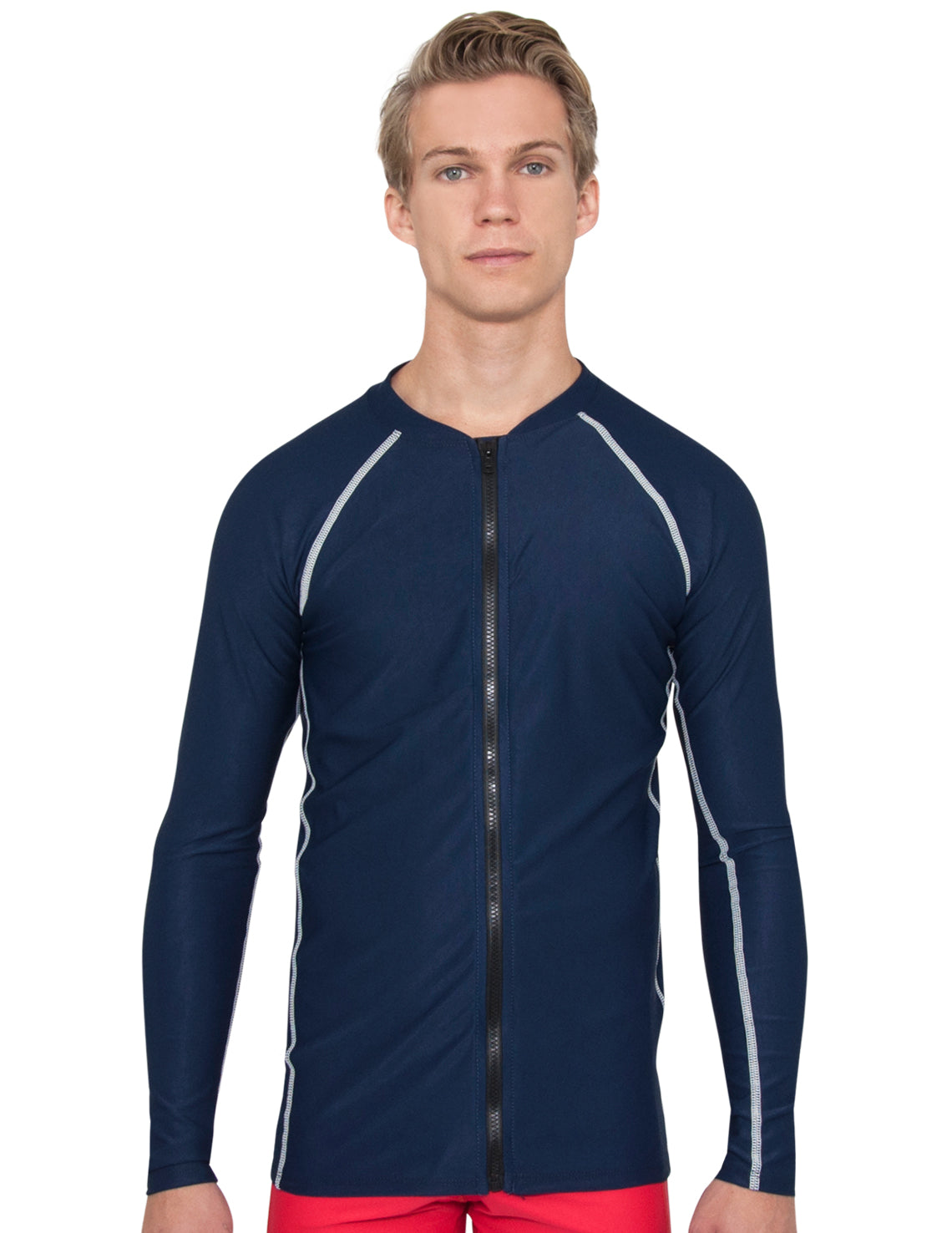 Men's Chlorine Resistant Long Sleeve Zip Rash Guard - Navy – Tuga