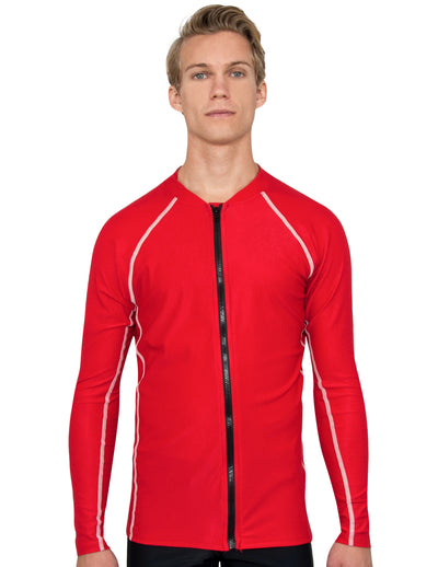 Men's Chlorine Resistant Long Sleeve Zip Rash Guard - Red Tuga
