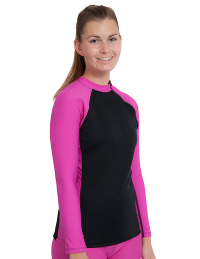 Women's Hybrid Thermal Zip Rash Guard - Black / Fuchsia Tuga