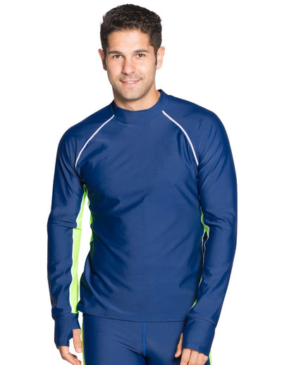 Men's Snorkel Long Sleeve Rash Guard - Navy / Neon Green Tuga