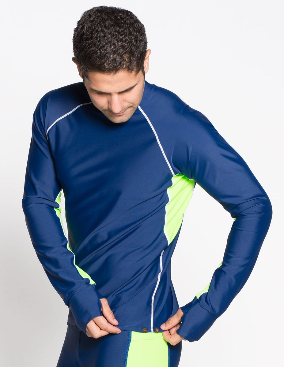 Men's Snorkel Long Sleeve Rash Guard - Navy / Neon Green – Tuga ...