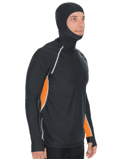 Men's Snorkel Hoodie Long Sleeve Rash Guard - Black / Orange Tuga