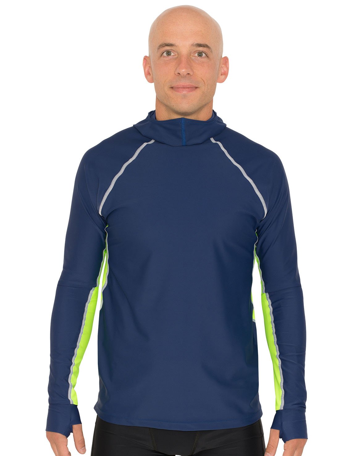 Men's Snorkel Hoodie Long Sleeve Rash Guard - Navy / Neon Green Tuga