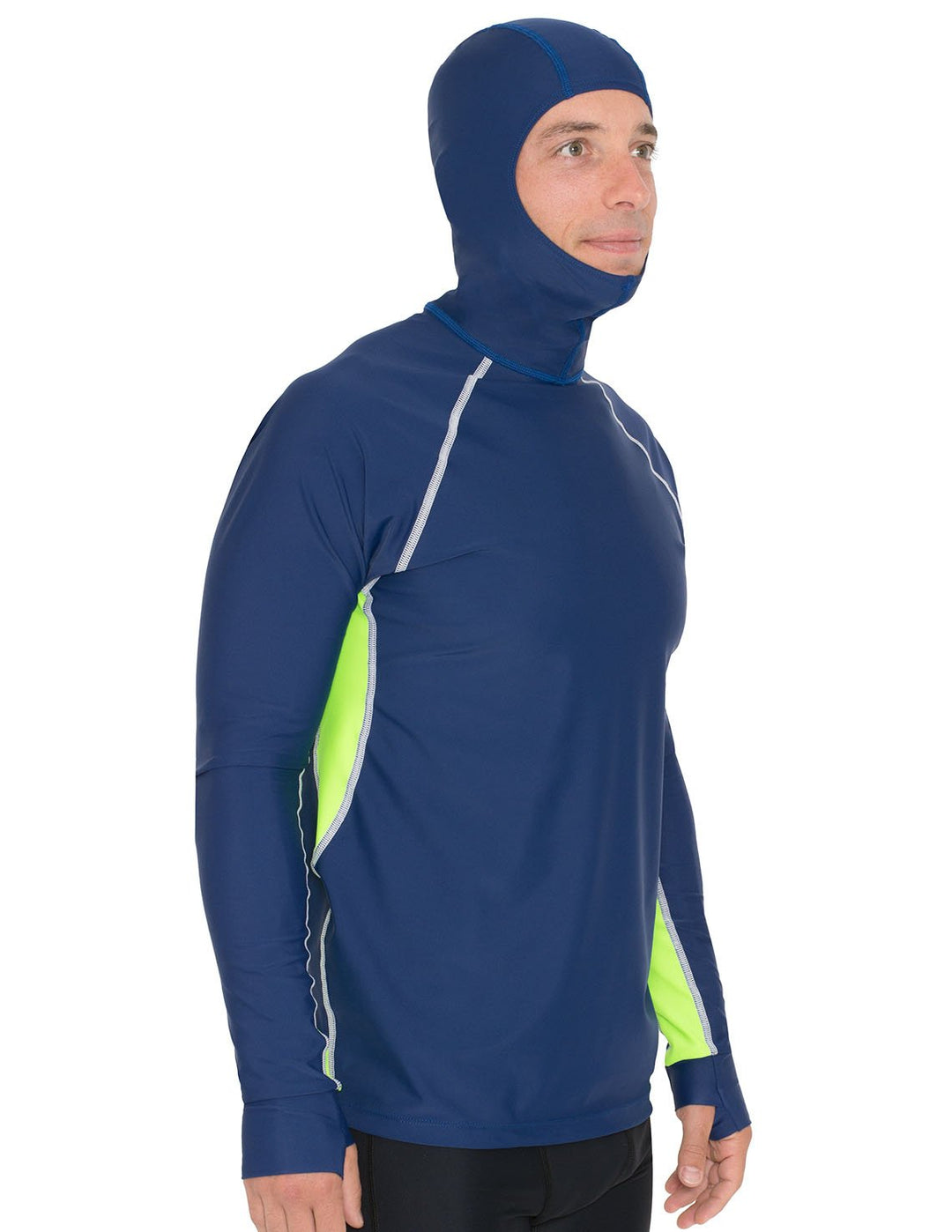 Men's Snorkel Hoodie Long Sleeve Rash Guard - Navy / Neon Green