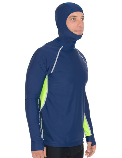 Men's Snorkel Hoodie Long Sleeve Rash Guard - Navy / Neon Green Tuga