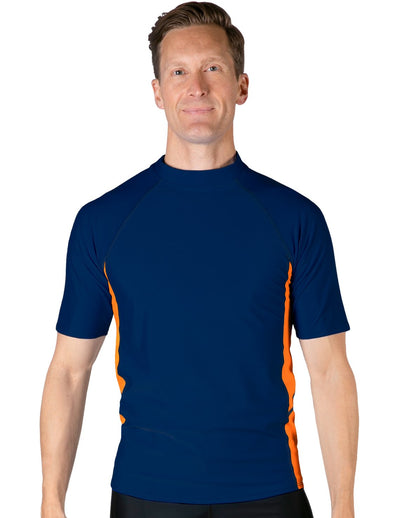 Men's Swim Performance Short Sleeve Rash Guard - Navy / Orange Tuga