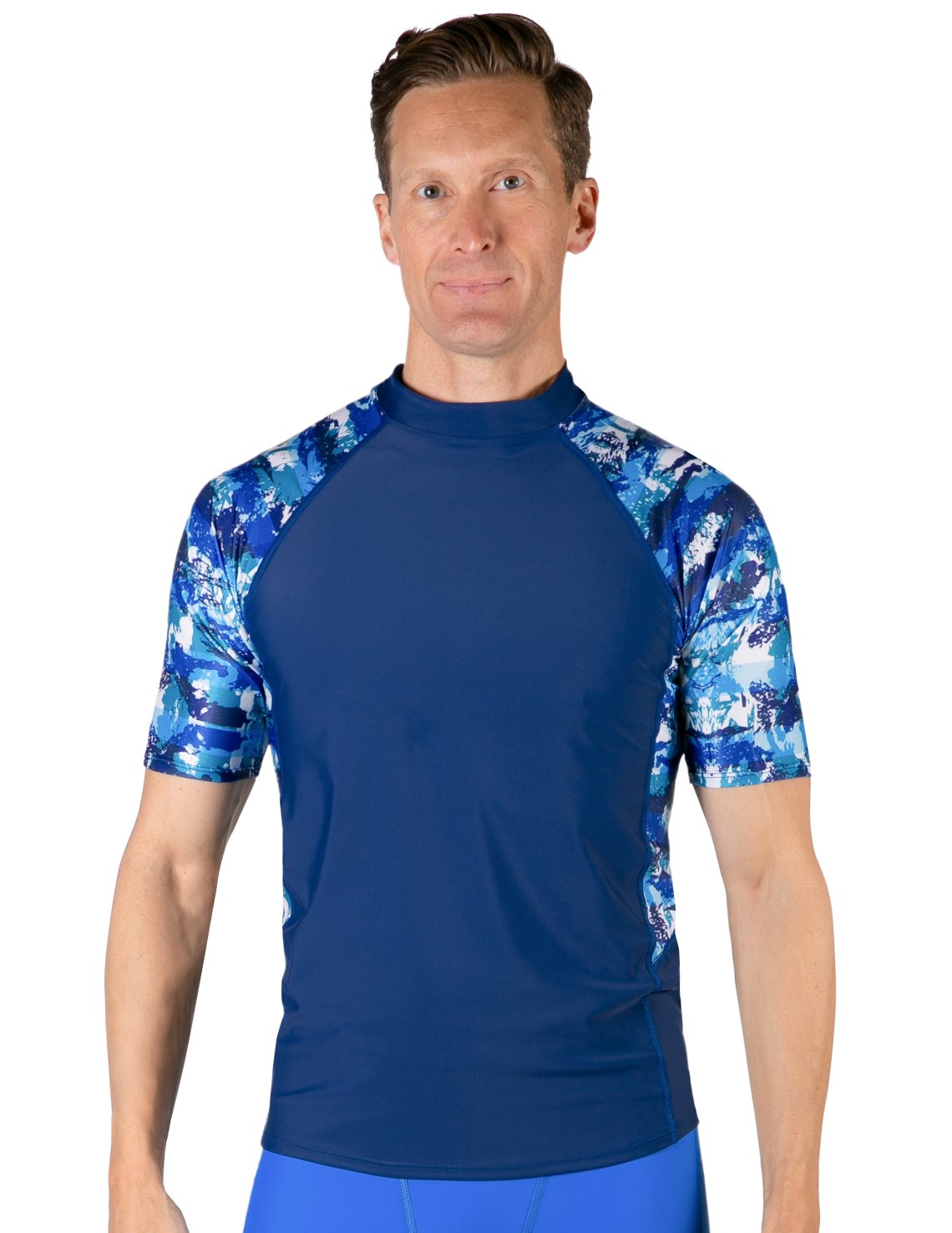 Men's Swim Performance Short Sleeve Rash Guard - Navy / Blue Camo