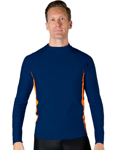 Men's Swim Performance Long Sleeve Rash Guard - Navy / Orange Tuga