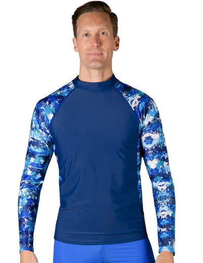 Men's Swim Performance Long Sleeve Rash Guard - Blue Camo Tuga