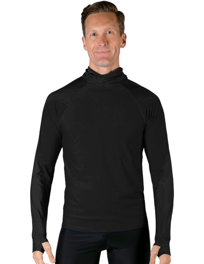 Men's Swim Crest Rash Guard with Fitted Hoodie - Black Tuga