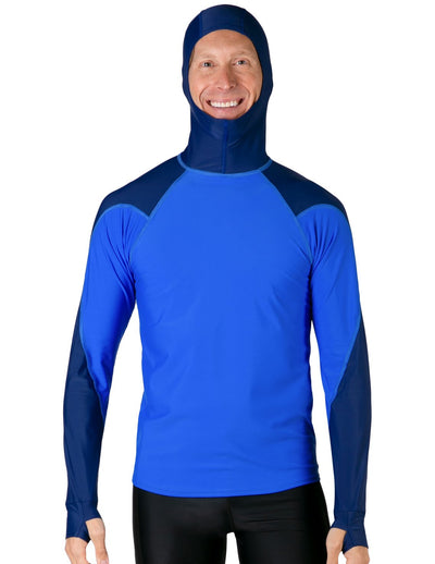Men's Swim Crest Rash Guard with Fitted Hoodie - Royal / Navy Tuga