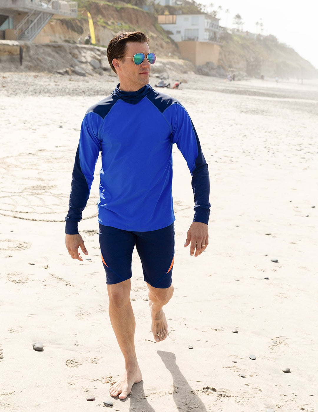 Men's Swim Crest Rash Guard with Fitted Hoodie - Royal / Navy