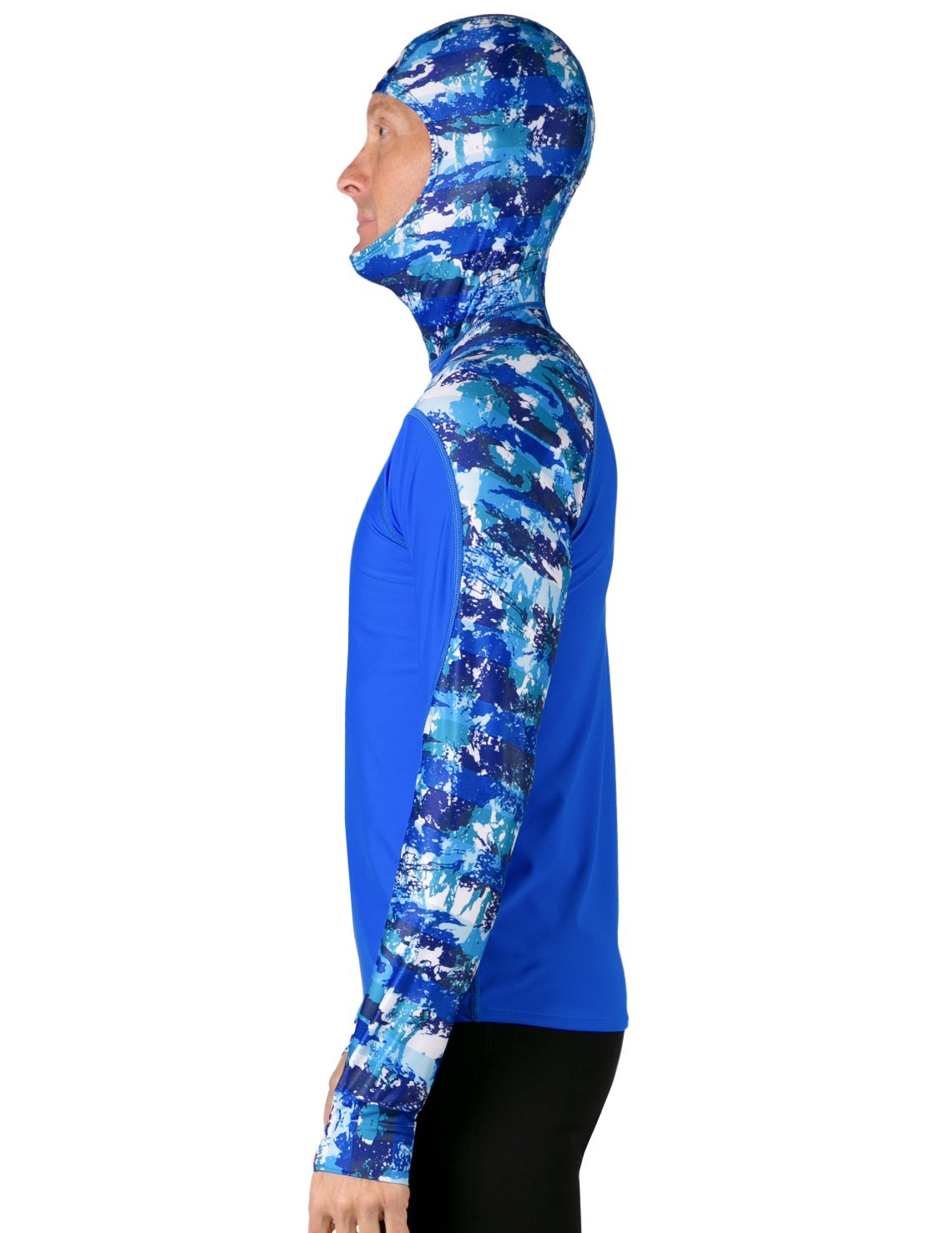 Men's Swim Crest Rash Guard with Fitted Hoodie - Blue Camo