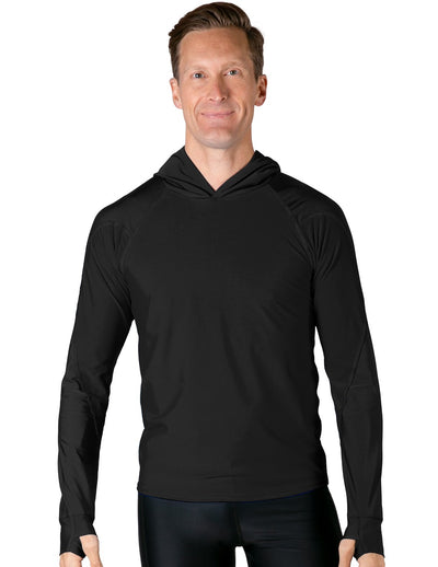 Men's Swim Crest Rash Guard with Relaxed Hoodie - Black Tuga