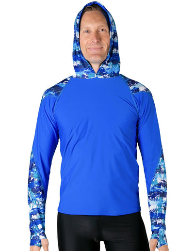 Men's Swim Crest Rash Guard with Relaxed Hoodie - Blue Camo Tuga
