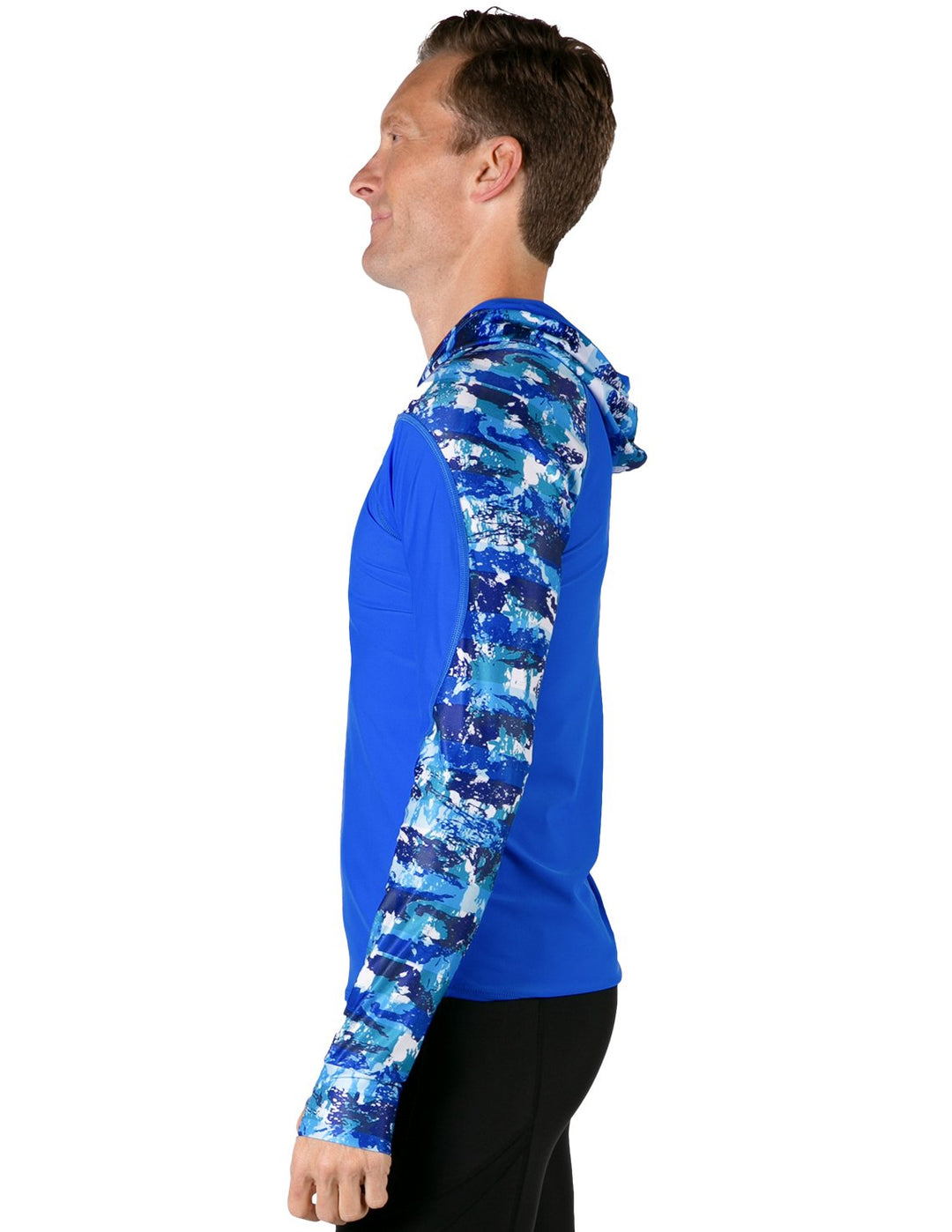 Men's Swim Crest Rash Guard with Relaxed Hoodie - Blue Camo