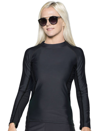 Women's Long Sleeve Rash Guard (Regular & Plus Size) - Black Tuga