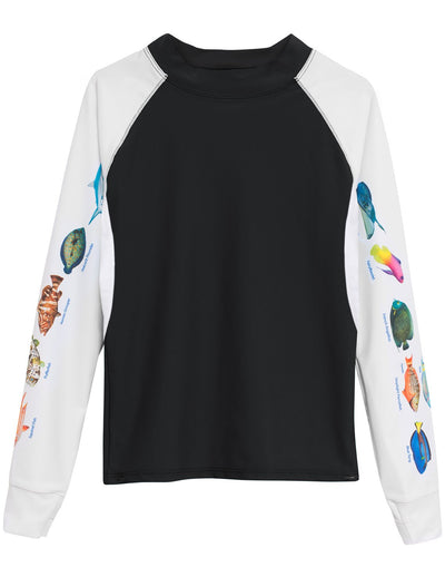 Women's Snorkel Caribbean Fish ID Rash Guard - Black Tuga