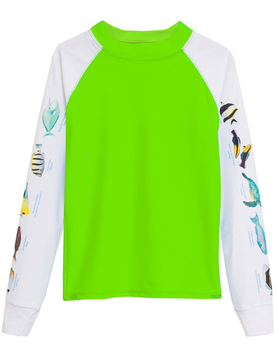 Snorkel Hawaii Fish ID Rash Guard - Neon Green Tuga