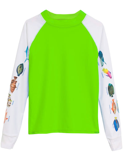 Snorkel Caribbean Fish ID Rash Guard - Neon Green Tuga