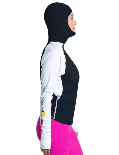 Women's Snorkel Hoodie Rash Guard - Hawaii Fish ID - Black Tuga