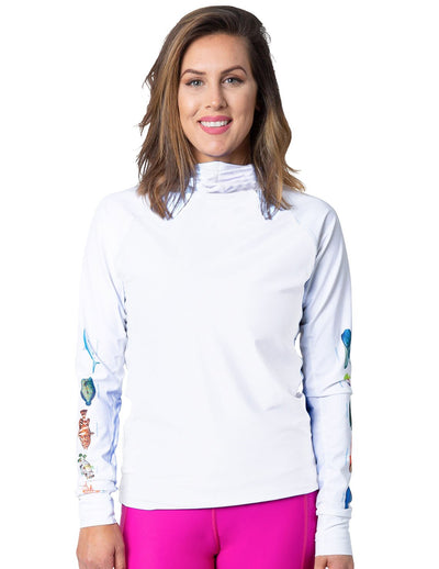 Women's Snorkel Hoodie Rash Guard - Caribbean Fish ID - White Tuga