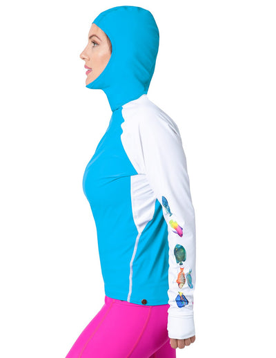 Women's Snorkel Hoodie Rash Guard - Caribbean Fish ID - Hawaii Tuga