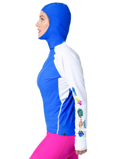 Women's Snorkel Hoodie Rash Guard - Caribbean Fish ID - Royal Tuga