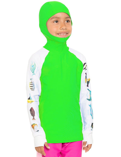 Snorkel Hoodie Rash Guard - Hawaii Fish ID - Neon Green Tuga