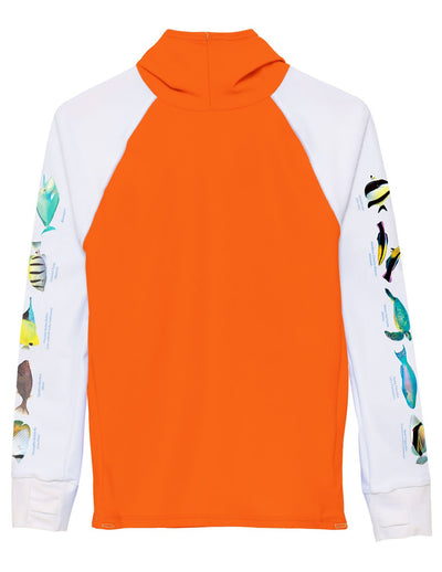 Snorkel Hoodie Rash Guard - Hawaii Fish ID - Orange Tuga