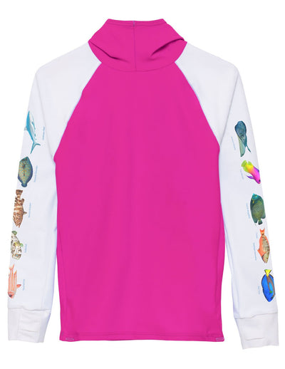 Snorkel Hoodie Rash Guard - Caribbean Fish ID - Fuchsia Tuga