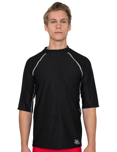 Men's Chlorine Resistant Short Sleeve Rash Guard - Black Tuga