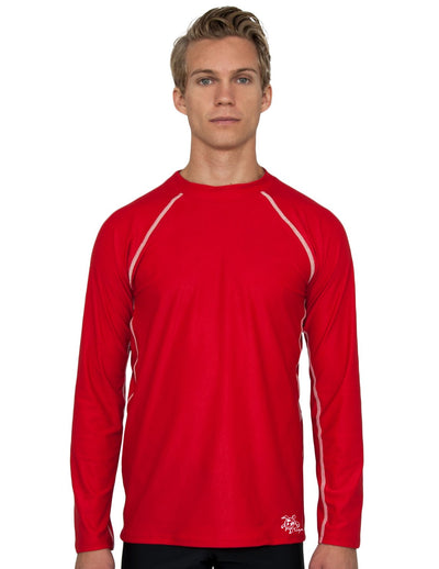Men's Chlorine Resistant Long Sleeve Rash Guard - Red Tuga