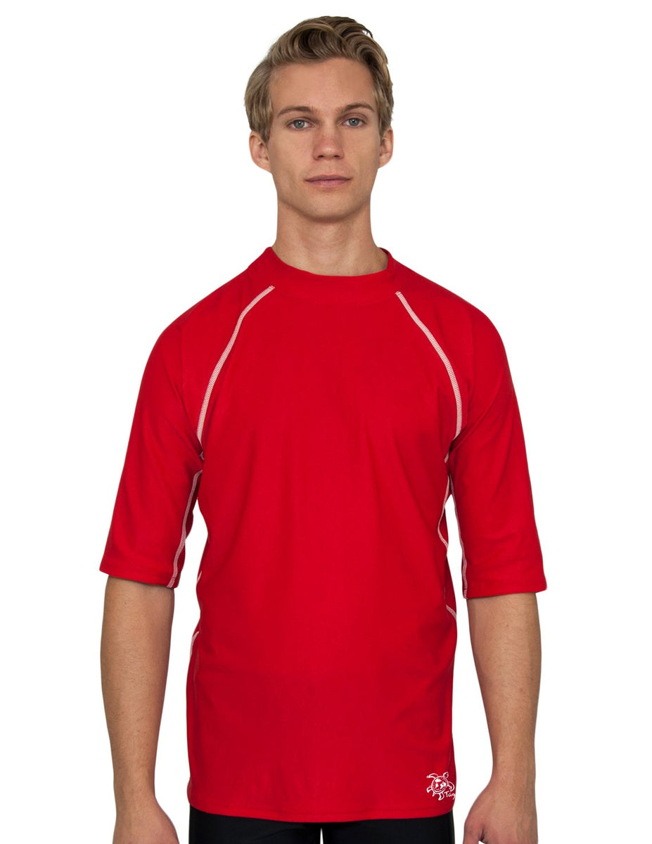 Men's Chlorine Resistant Short Sleeve Rash Guard - Red – Tuga & Family ...