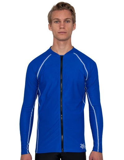 Men's Chlorine Resistant Long Sleeve Zip Rash Guard - Royal Tuga