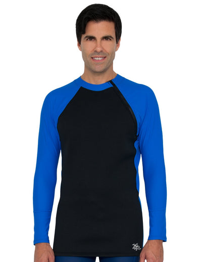 Men's Hybrid Thermal Zip Rash Guard - Black / Royal Tuga