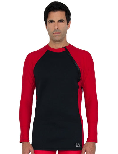 Men's Hybrid Thermal Zip Rash Guard - Black / Red Tuga