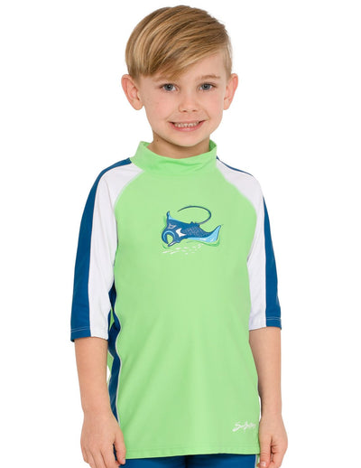 Short Sleeve Rash Guard - Flash Green SunBusters Kids