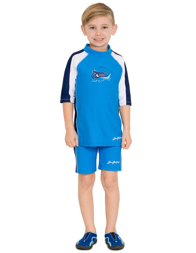 Short Sleeve Rash Guard with Swim Short - Dusk Blue SunBusters Kids