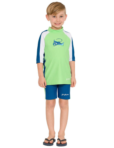 Short Sleeve Rash Guard with Swim Short - Flash Green SunBusters Kids
