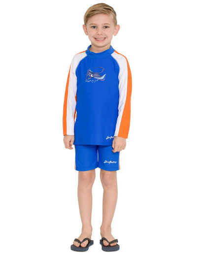 Long Sleeve Rash Guard with Swim Short - Marina SunBusters Kids